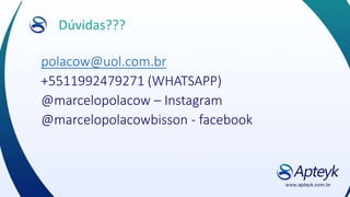 Dúvidas???
polacow@uol.com.br
+5511992479271 (WHATSAPP)
@marcelopolacow – Instagram
@marcelopolacowbisson - facebook
 