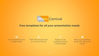 Free templates for all your presentation needs
Ready to use,
professional and
customizable
100% free for personal
or commercial use
Blow your audience
away with attractive
visuals
For PowerPoint and
Google Slides
48
 