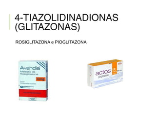 4-TIAZOLIDINADIONAS
(GLITAZONAS)
ROSIGLITAZONA e PIOGLITAZONA
 