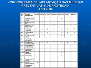 - CRONOGRAMA DE IMPLANTAÇÃO DAS MEDIDAS PREVENTIVAS E DE PROTEÇÃO. ANO 2006 