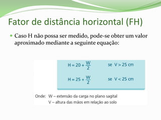 Fator de distância horizontal (FH)
 Caso H não possa ser medido, pode-se obter um valor
aproximado mediante a seguinte equação:
 