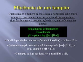 Para se tamponizar uma solução recorre-se a ácidos ou bases fracos.Porquê?Dissociação parcial -  Ao ser atingido o equilíbrio químico ácido-base, qualquer alteração no sistema é contrariada até ser atingido novo estado de equilíbrio – Principio de Le Chatelier.Ácido – substância que liberta H+.	HA 	H+   +    A-Base – substância que capta H+.	BOH 	B+    +    OH-
