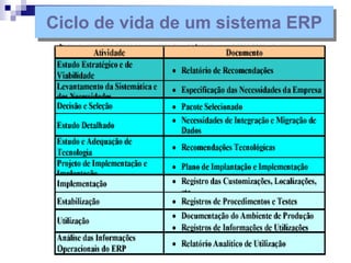 Ciclo de vida de um sistema ERP
 