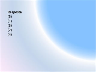 Resposta
(5)
(1)
(3)
(2)
(4)
 