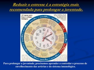 Reduzir o estresse é a estratégia mais recomendada para prolongar a juventude.Para prolongar a juventude, precisamos aprender a controlar o processo de envelhecimento das artérias e do sistema imunológico.