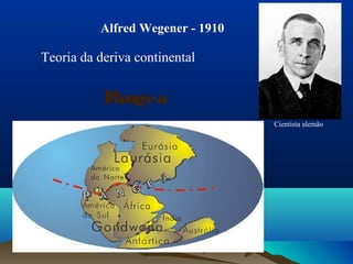 Alfred Wegener - 1910
Cientista alemão
Pangea
Teoria da deriva continental
 