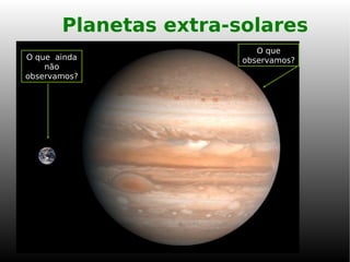 O que
observamos?O que ainda
não
observamos?
Planetas extra-solares
 