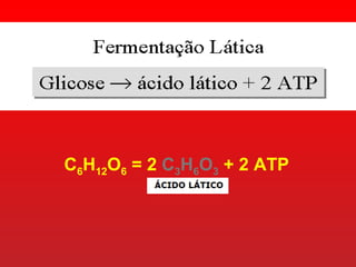 C6H12O6 = 2 C3H6O3 + 2 ATP
 