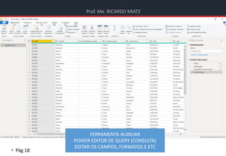 Prof. Me. RICARDO KRATZ
 Pág 18
Power BI
FERRAMENTA AUXILIAR
POWER EDITOR DE QUERY (CONSULTA)
EDITAR OS CAMPOS, FORMATOS E ETC
 