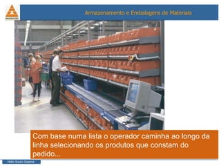 Com base numa lista o operador caminha ao longo da linha selecionando os produtos que constam do pedido... 