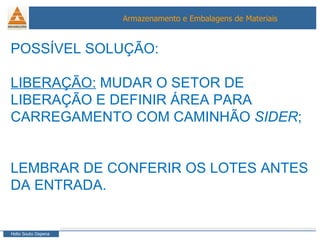 POSSÍVEL SOLUÇÃO: LIBERAÇÃO:  MUDAR O SETOR DE LIBERAÇÃO E DEFINIR ÁREA PARA CARREGAMENTO COM CAMINHÃO  SIDER ; LEMBRAR DE CONFERIR OS LOTES ANTES DA ENTRADA. 