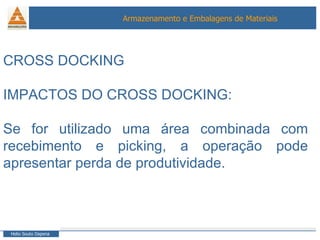 CROSS DOCKING IMPACTOS DO CROSS DOCKING: Se for utilizado uma área combinada com recebimento e picking, a operação pode apresentar perda de produtividade. 