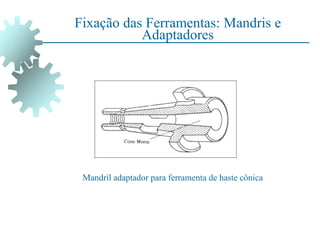 Fixação das Ferramentas: Mandris e
Adaptadores
Mandril adaptador para ferramenta de haste cônica
 