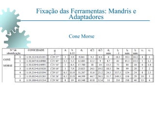 Fixação das Ferramentas: Mandris e
Adaptadores
Cone Morse
 