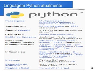 Linguagem Python atualmente
17
 