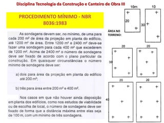 PROCEDIMENTO MÍNIMO - NBR
8036:1983
ÁREA NO
TERRENO:
Disciplina Tecnologia da Construção e Canteiro de Obra III
 