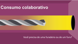 Consumo colaborativo
Você precisa de uma furadeira ou de um furo?
 