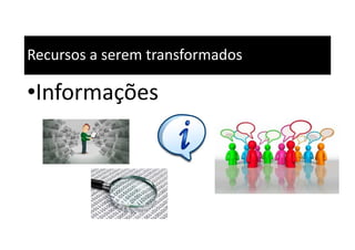 Recursos a serem transformados
•Informações
 