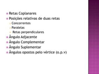 Retas CoplanaresPosições relativas de duas retasConcorrentes