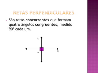 Posição relativas de duas retasRETAS CONCORRENTES:Retas são concorrentes quando possuem um único ponto em comum.