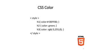 CSS Inline 
• CSS na propriedade style da tag 
<body style="background-color:lightgrey;"> 
<p style="color:green;margin-left:20px;">Isto é um parágrafo</p> 
27 
 