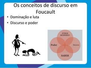 Os conceitos de discurso em
Foucault
• Dominação e luta
• Discurso e poder
 