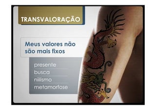 TRANSVALORAÇÃO


Meus valores não
são mais fixos

   presente
   busca
   niilismo
   metamorfose
 