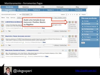 hQp://seekr.com.br/	
  
Avalie	
  uma	
  menção	
  da	
  sua	
  
marca	
  em:	
  PosiOvo,	
  Neutro	
  	
  
ou	
  NegaOvo	
  
Monitoramento	
  –	
  Ferramentas	
  Pagas	
  
 