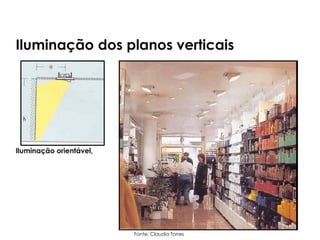 Iluminação dos planos verticais
Iluminação orientável,
Fonte: Claudia Torres
 