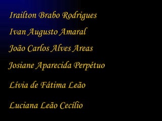 Ivan Augusto Amaral João Carlos Alves Areas Josiane Aparecida Perpétuo Luciana Leão Cecílio Irailton Brabo Rodrigues Lívia de Fátima Leão 