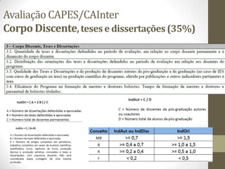 Avaliação CAPES/CAInter
Corpo Discente,teses e dissertações(35%)
 