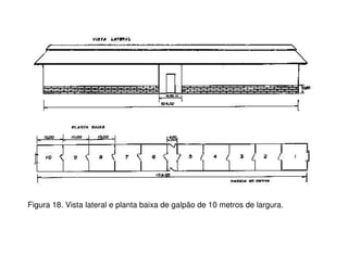 Figura 18. Vista lateral e planta baixa de galpão de 10 metros de largura.
 