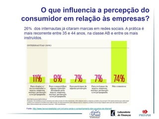 O que influencia a percepção do
consumidor em relação às empresas?
 