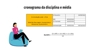 cronograma da disciplina e média
 