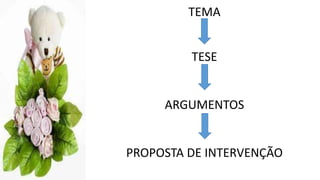 TEMA
TESE
ARGUMENTOS
PROPOSTA DE INTERVENÇÃO
 
