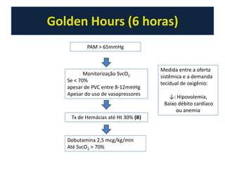 Disfunção CardiovascularVasodilatação Periférica↑ Débito Cardiáco insuficientePerda da homeostase na regulação do fluxo sanguíneoDisfunção MiocárdicaShunt de parte do volume circulante para leitos capilaresPiora da perfusão periférica e exacerbação da hipóxia tecidualACIDOSE METABÓLICA