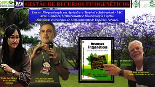 Curso: Pós-graduação em Agricultura Tropical e Subtropical - IAC
Área: Genética, Melhoramento e Biotecnologia Vegetal.
Disciplina: Estratégias de Melhoramento de Espécies Perenes.
GESTÃO DE RECURSOS FITOGENÉTICOS
Prof. Dr. RENATO
FERRAZ DE ARRUDA VEIGA
Prof. Dr. OLIVEIRO
GUERREIRO FILHO
Profa. Dra. MARA
FERNANDES
MOURA
 