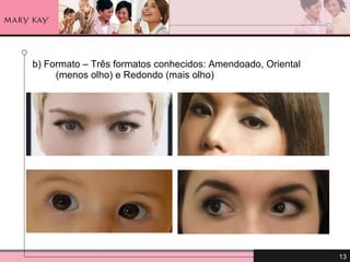 b) Formato – Três formatos conhecidos: Amendoado, Oriental (menos olho) e Redondo (mais olho)  