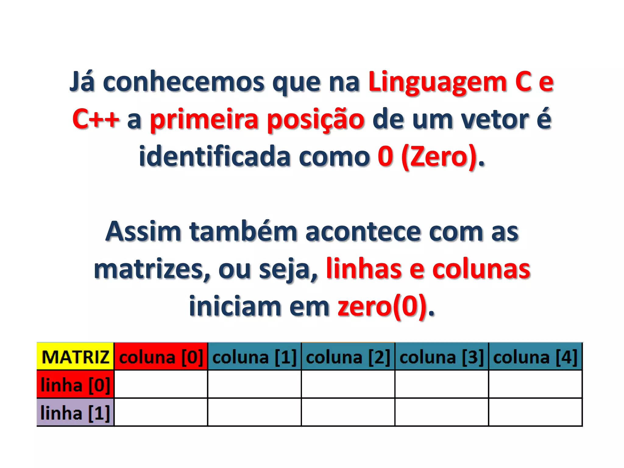 Conceitos básicos de Matrizes em C++ | PPTX