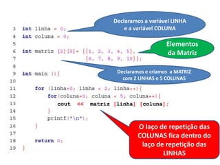 Conceitos básicos de Matrizes em C++ | PPTX
