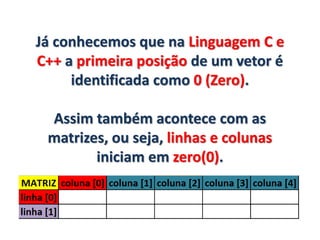 Conceitos básicos de Matrizes em C++ | PPTX