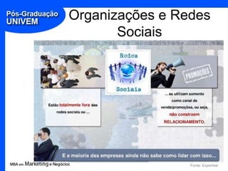 Organizações e Redes
       Sociais




                 Fonte: Expertise
 