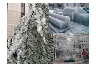 Gelo amorfo / opaco / escarchaGelo amorfo / opaco / escarcha
• Gotas congelam imediatamente após impactoGotas congelam imediatamente após impacto
• Espaço entre bolhas o tornam quebradiço,Espaço entre bolhas o tornam quebradiço,
mais leve e esbranquiçadomais leve e esbranquiçado
 