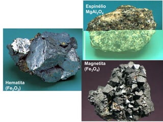 Hematita
(Fe2O3)
Espinélio
MgAl2O4
Magnetita
(Fe3O4)
 