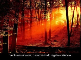 Vento nas árvores, o murmúrio do regato – silêncio. 
 