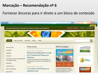 FornecerâncorasparairdiretoaumblocodeconteúdoMarcação–Recomendaçãonº6  