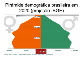 Pirâmide demográfica brasileira em
      2020 (projeção IBGE)
 