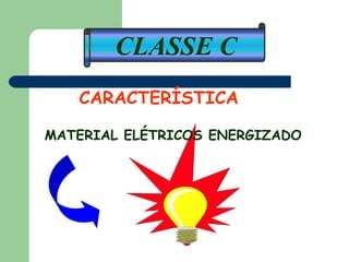 CLASSE C
CARACTERÍSTICA
MATERIAL ELÉTRICOS ENERGIZADO
 