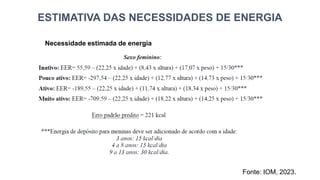 ESTIMATIVA DAS NECESSIDADES DE ENERGIA
Necessidade estimada de energia
Fonte: IOM, 2023.
 