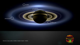 Saturno e seus anéis. Crédito: Missão Cassini – NASA.
ENCÉLADO
TERRA/LUA
VÊNUS
MARTE
 
